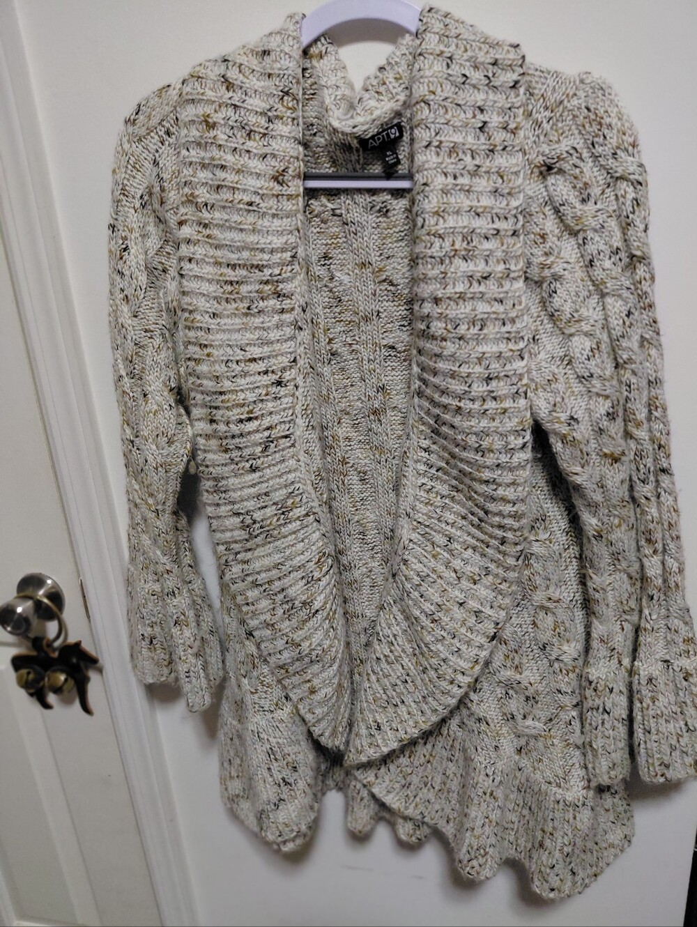 Apt. 9 Speckled Cream Cable-Knit Shawl Cardigan